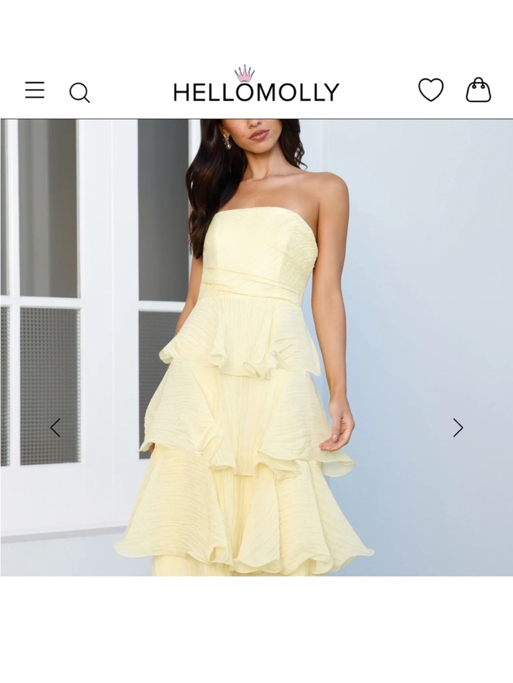 Hello Molly Pale Yellow Tiered Strapless Midi Skirt - Picture 2 of 7